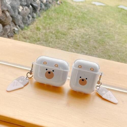Cute ice cream Bear Pendant Transparent Wireless Bluetooth Headset soft cover For Airpods 12 Airpod Pro 3 Earphone Protective