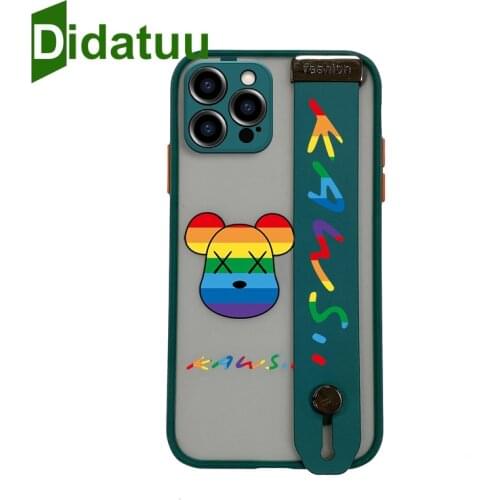 Cute Cartoon Men Wrist Strap Soft TPU Capa Holder Case For iphone 12 Pro Max 11 11Pro Max XR XS 7 8 Plus SE Stand Shell Cover