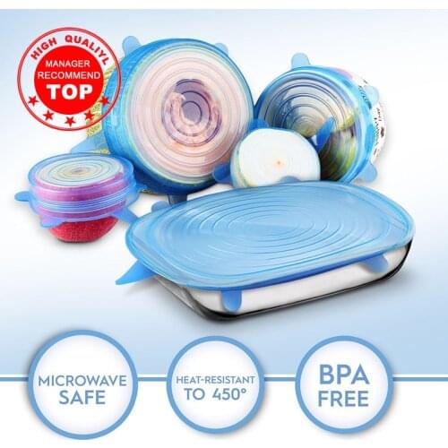 6pcs/set Reusable silicon stretch lids universal lid Silicone food wrap bowl pot lid silicone cover pan cooking Kitchen Stoppers