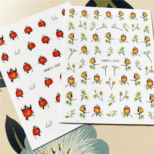 HANYI-412-282 Pot-bellied bird on a branch 3D Back glue Nail decal Nail sticker Nail decoration Nail art Nail tool Nail ornament