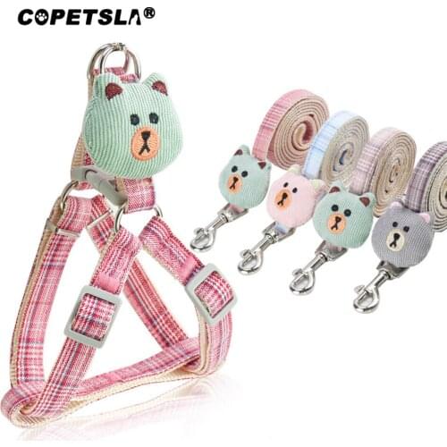 Copetsla Dog Harness Leash Collar Set Adjustable Cartoon Bear Dog Harness for Small Medium Pets Cat Collar Leash Outdoor Walking