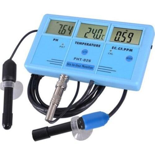 PHT-026 Multi-Function Water Quality Meter EC CF TDS PH Celsius Fahrenheit with Rechargeable Battery 6-in-1 Tester