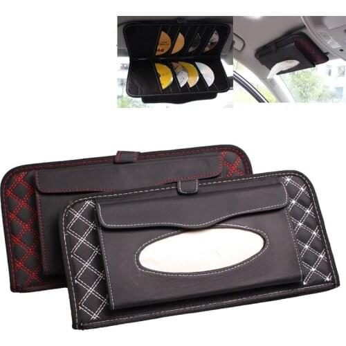Portable Car Sun Visor Multifunctional Tissue CD Case with 14 Disc Tidy Sleeve Holder for DVD Bag Storage Bag Travel Organizer