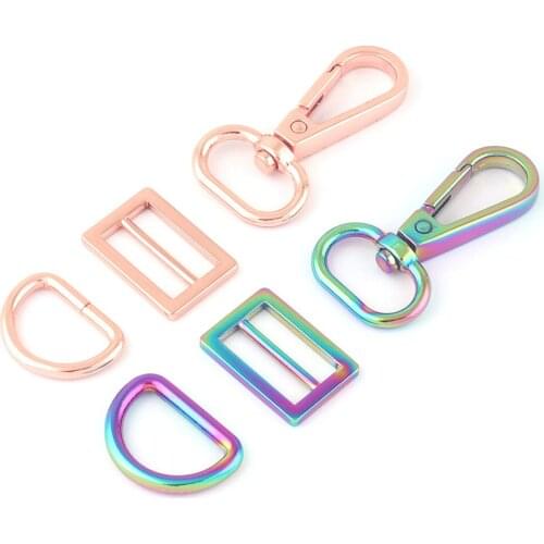 3/4"(20mm)Rainbow Metal Adjuster Strap Slide Buckle Swivel Claw Clasp,Dog Collar Backpack D Ring Making Webbing Purse Hardware