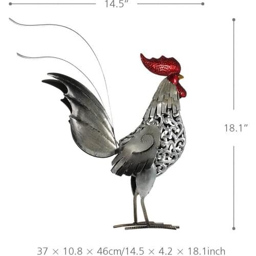 Carved Metal Rooster Sculpture Figurine Ornament Handicraft Desktop Decor