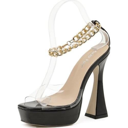 Ladies Sandel Sexy Ankle Chain High Heel Sandals Women 2021 Transparent Platform Heels Sandals Summer Party Shoes Femmes Sandale