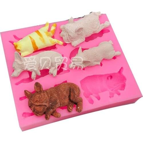 6 even kitten puppy silicone mold small animal chocolate flip sugar mold pet dog bulldog drop glue plaster mold