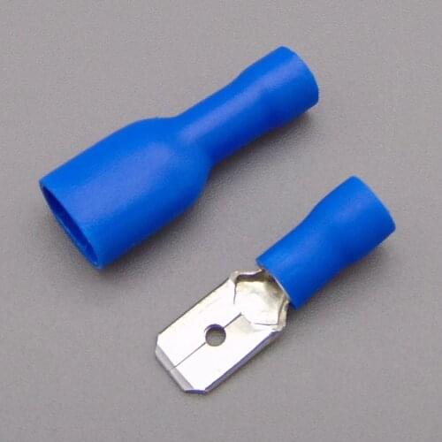 Connector Blue Fully Insulated Spade Electrical Crimp Connectors- Mixed Male & Female
