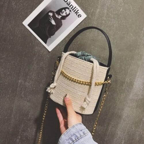 Straw bucket bag 2018 summer new fashion vacation beach bag college wind shoulder diagonal handbag