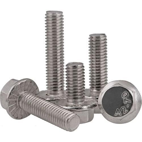 High-quality 10/20/50pcs M5 304 Stainless Steel GB5787 Hexagon Head with Serrated Flange Cap Screw Hex Washer Head Bolt