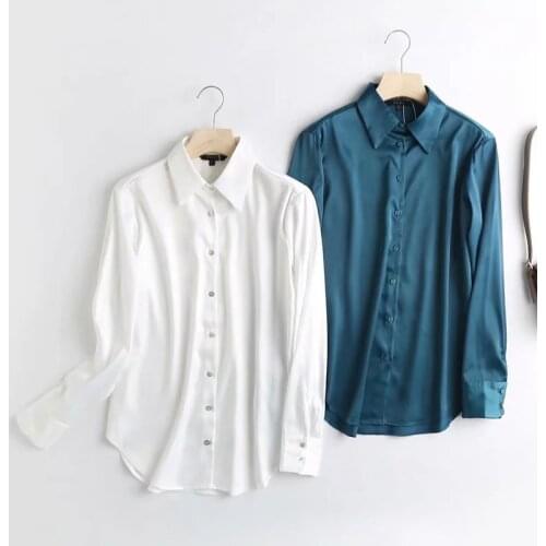 Dave&Di Autumn england style office lady fashion silk shine loose casual Blouse Women Blusas mujer de moda 2020 Shirt Blouse