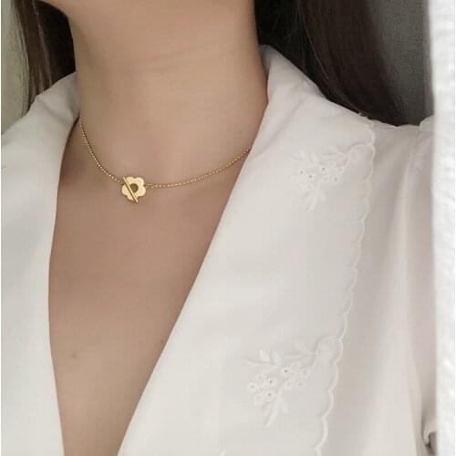 RHYSONG Daisy Flower OT Buckle Pendant Jewelry Round Bead Chain Necklace Female Short Stainless Steel Choker For Women XL199