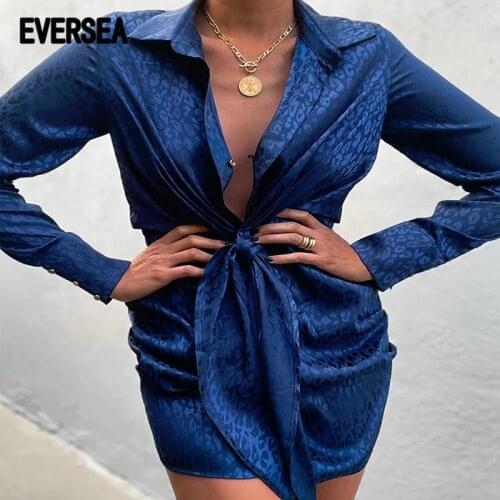 Eversea Flower Floral Print Shirt Dress Women Autumn Long Sleeve Lady Deep V Neck One Pieces