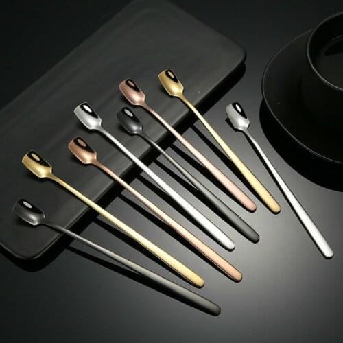 304 stainless steel square head spoon Golden coffee mixing spoon creative long handle bar ice spoon mug tea spoon