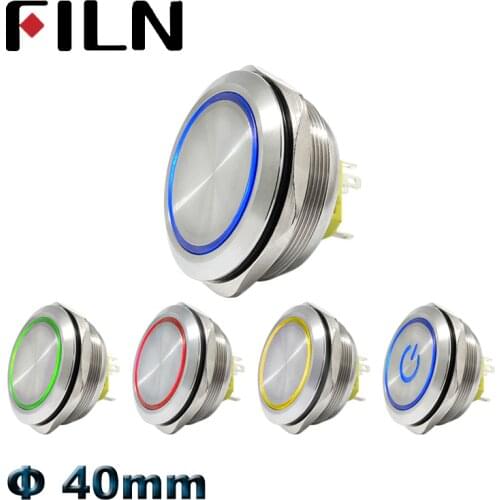 40mm IP67 waterproof metal push button switch with red green bule white yellow led switch pushbutton momentary latching on off
