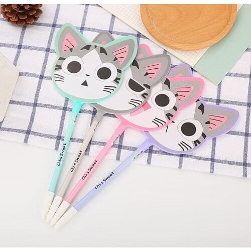 40 Pcs Creative Cartoon Cheese Cat Fan Neutral Pen Lovely Student Stationery Prize Gift Kawaii School Supplies