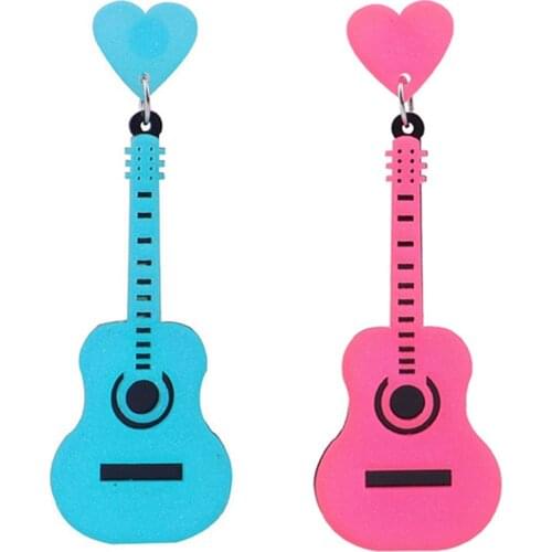 Acrylic Black Pink Shiny Glitter Guitar Drop Earrings For Women Girls Geometric Heart Long Dangle Earrings Fashion Jewelry Gifts