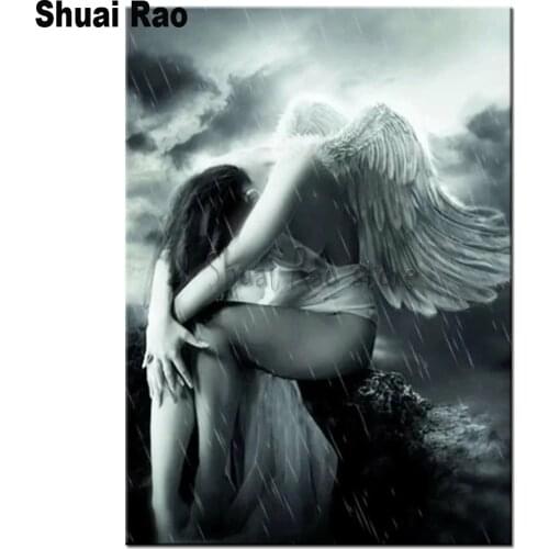 5D DIY Diamond Painting angel rain Full Square round Diamond Embroidery Mosaic dark girl Picture Of Rhinestones Home Decor