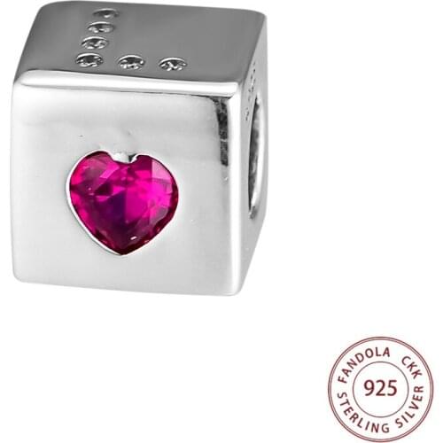 Authentic 925 Sterling Silver Love Dice Red & Clear CZ Charm Beads Fit Original Bracelet Pendant For Women Jewelry Gift
