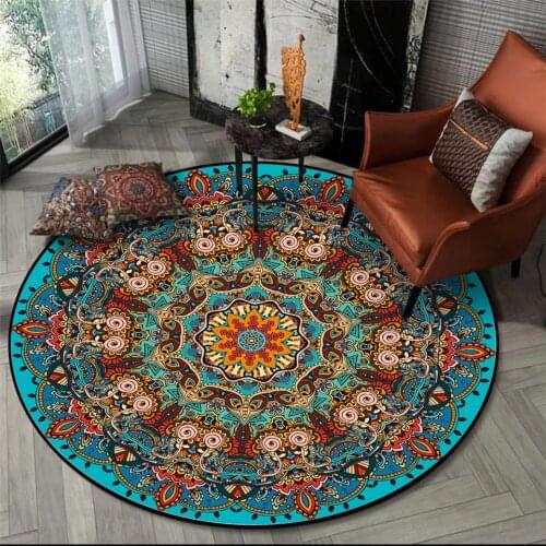 Bohemia Colorful Round Carpet Mandala Lake Blue Ethnic Flower Rug Large Chair Mats Bedside Rugs Circular Carpet