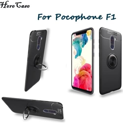 HereCase For Pocophone F1 Case Finger Ring Holder Soft Matte Silicone Back Cover For Xiaomi Poco F1 Phone Cases