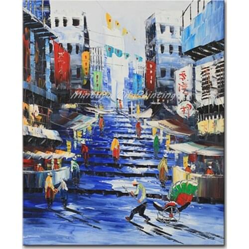 Mintura Decorative Art Hand Painted Hong Kong Landscape Oil Painting On Canvas Living Room Home Decor Wall Paintings Art Picture
