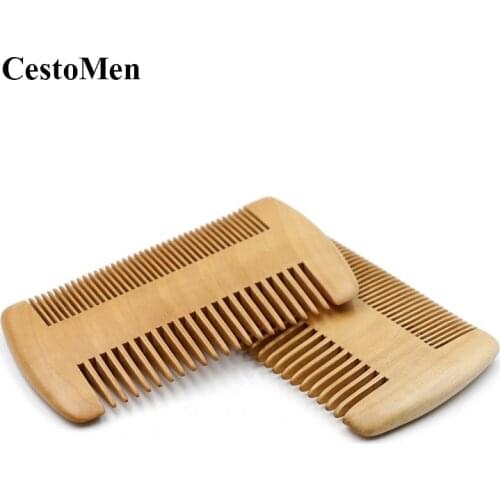 CestoMen Double Side Wooden Beard Comb Wood Comb Anti Static Beard Massage Moustache Comb Fine Coarse Teeth Wooden Pocket Comb