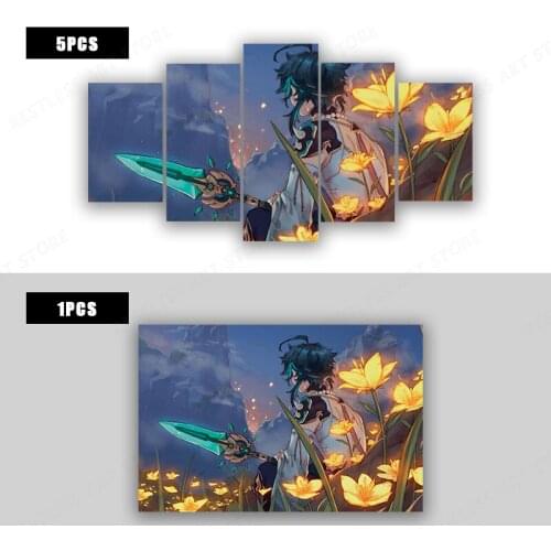 Canvas Anime Xiao Genshin Impact Pictures Home Decoration Paintings Poster HD Prints Wall Art Modular Living Room
