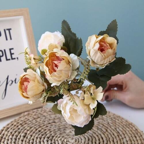 New Design Of Artificial Flower Bouquet Dandelion Peony Hbrid Silk Fake Green Plant Home Christmas Wedding Decoration