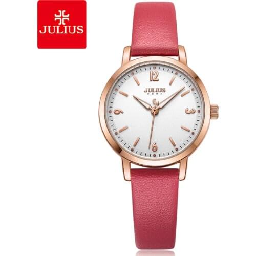 Julius Silver Ladies Red Leather Watch Women Clock Steel Quartz Wristwatch Casual Gift Whatch Luxury Fashion Relogio JA-1070