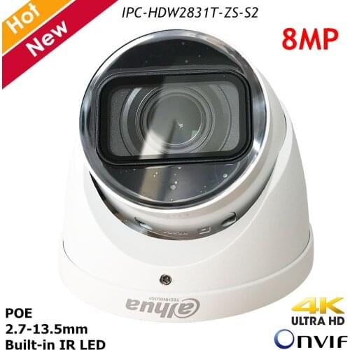 Dahua 4k IP Camera IPC-HDW2831T-ZS-S2 8MP 2.7-13.5mm Zoom Lens H.265 IP67 Support POE and SD Card Survillance Home Security cam