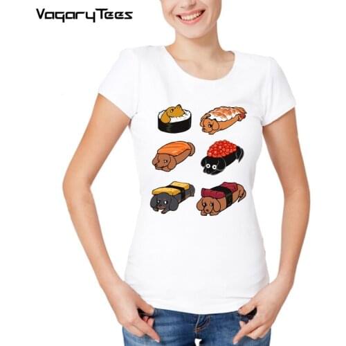 Kawaii t shirts Cool I Love My dog 2019 New fashion Style brand Clothing Sushi Daschunds Crew Neck Casual Womens T-Shirts