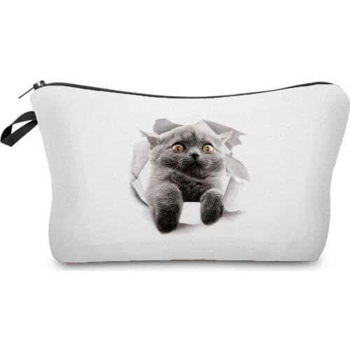 Breaking The Wall Cat Printed Storage Makeup Bag Cute Animal Lady Hot Sale High Quality Cosmetic Bags Custom Pattern Wholesale