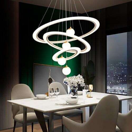 New Minimalist White LED Circle Rings Chandeliers Hanging Lamp For Loft Indoor Lighting Living Dining Room Bedroom Decoration