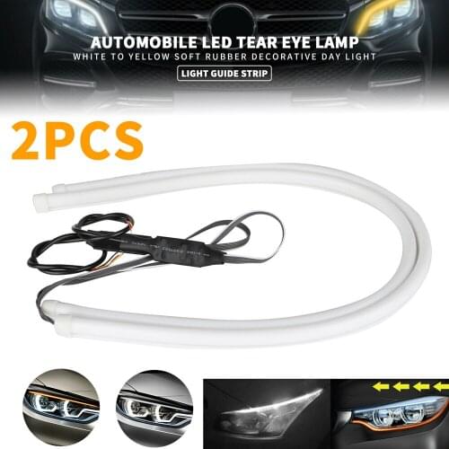 Mayitr 2pcs 12V Car White LED Day-time Running Tube Light Strip Amber Sequential Flow Turn Signal Lamp Angel Eye Parts