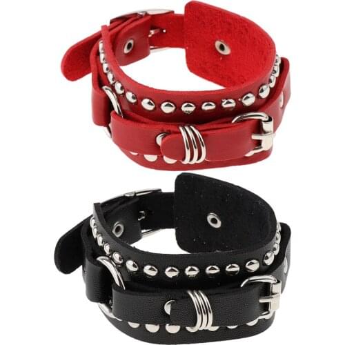 Men Women Leather Steampunk Gothic Punk Bracelet Rock Rivet Stud Wristband