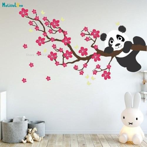 Cherry Blossom Wall Decal With Panda Colorful Woodland Home Decoration Kids Nursery Sticker Pack Self-adhesive YT3739