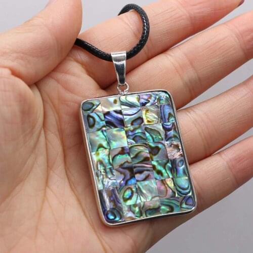 Natural Shell Necklace With Abalone Rectangle Pendant Leather Cord 2MM Charms For Elegant Women Love Romantic Gift