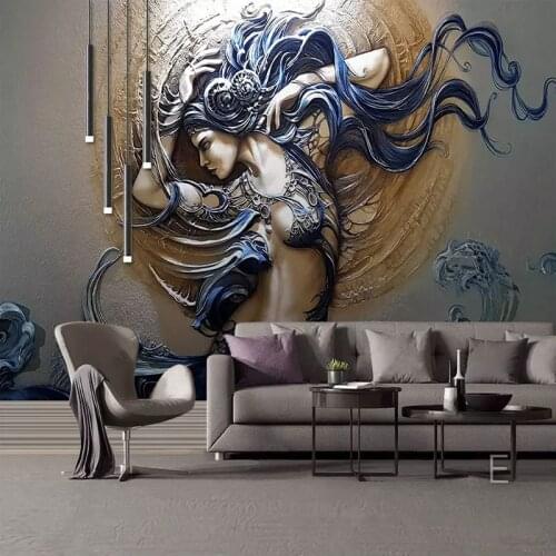 Wall Papers Wall Cloth European 3D Embossed Dynamic Beauty Wallpaper For 3D Living Room TV Waterproof Wall Large Mural Painting