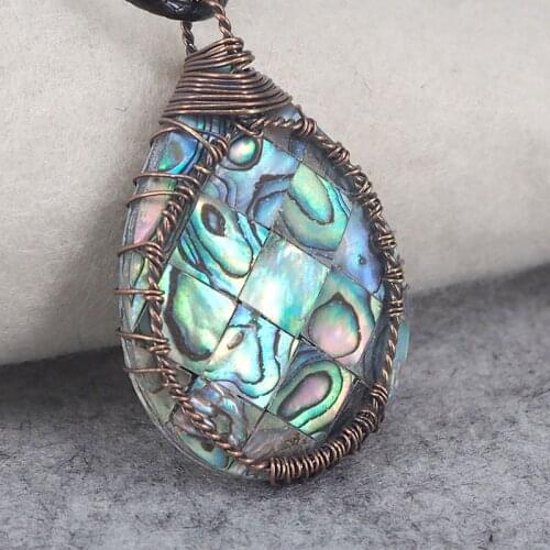 Fashion Copper Wire Wrapped Water Drop Natural Abalone Shell for Pendant Jewelry For Womens Necklace Choker Christmas Gift D3