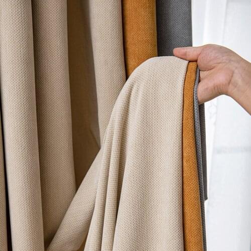 Thickened Chenille Curtains for Living Dining Room Bedroom Blackout Color Matching Modern Minimalist Light Luxury Curtains