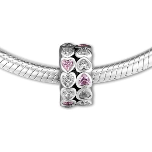 Fandola CKK 925 Silver Abundance of Love Spacer Charm,Pink CZ Fits Pandora Bracelet Charms for Jewelry Silver 925 pulsera Gift