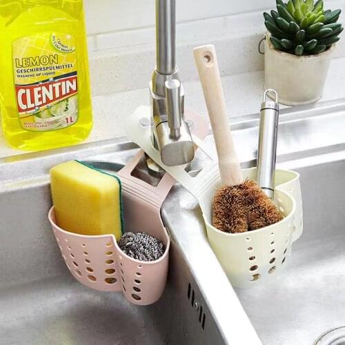 Kitchen Storage Sink Shelf Soap Sponge Drain Rack Silicone Storage Basket Bag Faucet Holder Adjustable Holder Sink Accessories