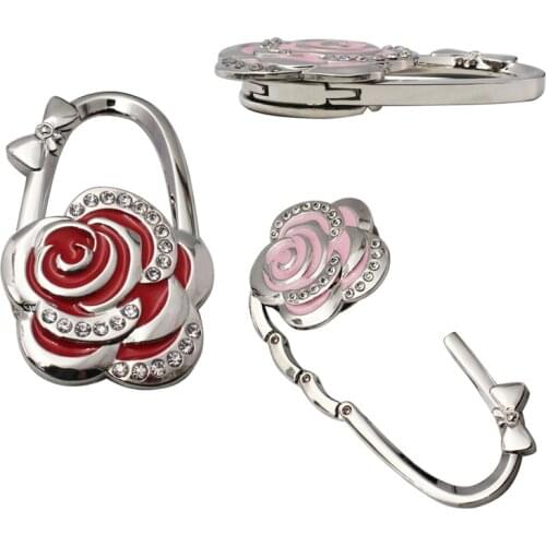 Portable Rose Bag Hook Foldable Table Bag Hanger Outdoor Purse Bag Handbag Holder Crystal Decoration Creative Tools For Home