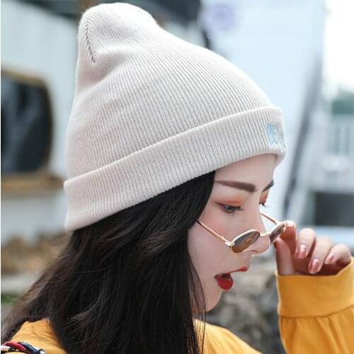 Solid Unisex Casual Letters Embroidered Knitted Beanies Hats Autumn and Winter Soft Warm Knitted Cap Women Men Hip Pop SkullCap