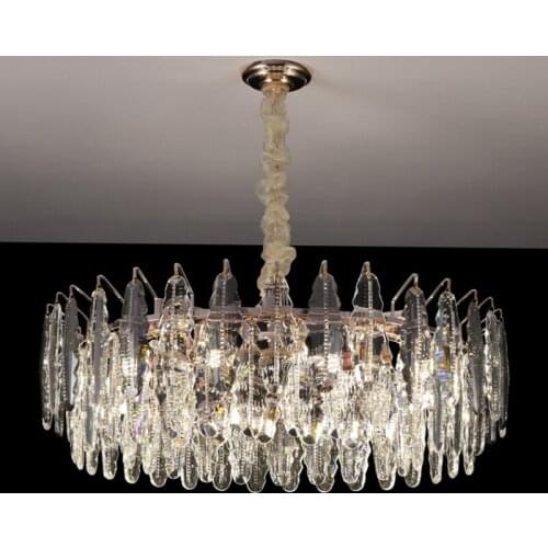 Modern LED Crystal Pendant Lights for Living Room Smoky Gray Lustre Pendant Lamp Dining Room Hotel Villa Atmospheric Lighting