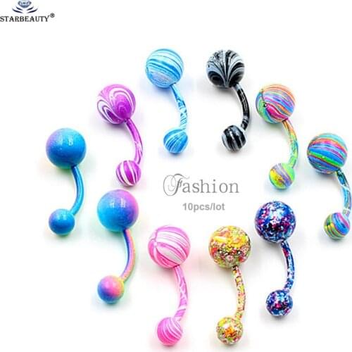 Starbeauty 10 pcs/lot Baking Finish Belly Ring Rainbow Navel Piercing Ombligo Belly Piercing Belly Button Rings Women Pircing