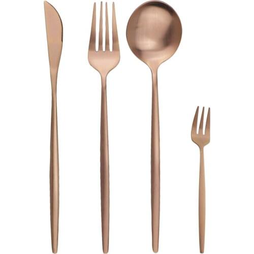 Dinnerware Matte Rose Gold Stainless Steel Cutlery Set Knife Fork Tablespoon Silverware Kitchen Party Home Dinner Tableware Set