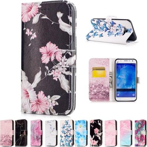 Sunjolly Marble Leather Phone Case Flowers Flip Stand Card Slot Wallet Cover Soft Back coque fundas for Samsung Galaxy J5 J5000