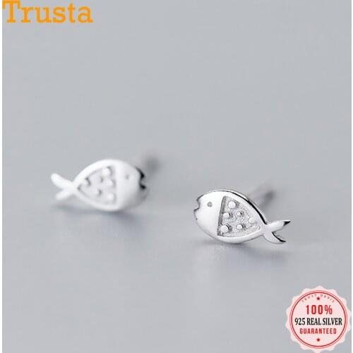 Trustdavis Real 925 Sterling Silver Fashion Sweet Mini Fish Charm Stud Earrings For Women Wedding Party Fine Jewelry DA1956